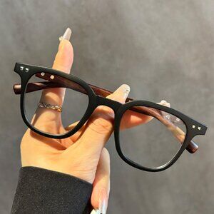 Retro Wood Grain Large Frame Transparent Glasses